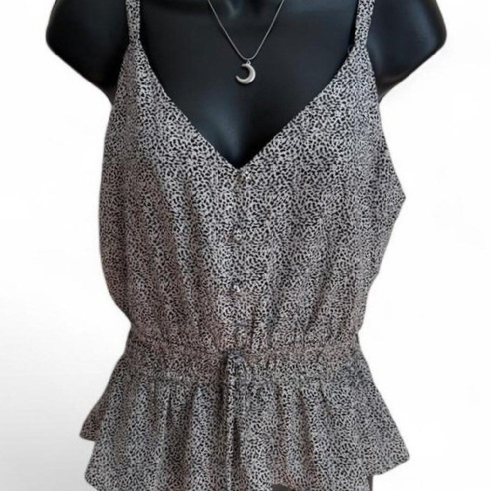 Sienna Sky Mob Wife Cheetah Print Smocked Peplum V Neck Button Cami Blouse